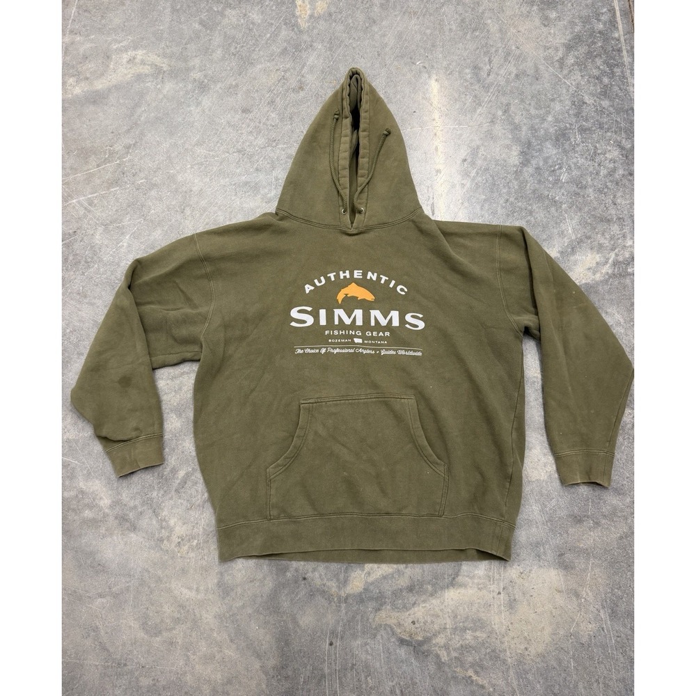 Simms Logo Hoodie Sweatshirt Pullover Green Orange Fishing Men's XL